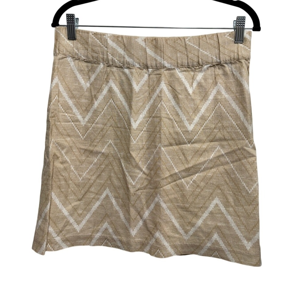 Banana Republic Tan Chevron Linen cotton Mini Skirt Size 2 Elastic Waist Zig Zag